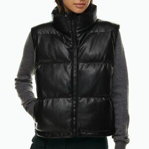 Wilfred Free Black Vegan Leather Zip Front Vista Puffer Vest in Women's Large